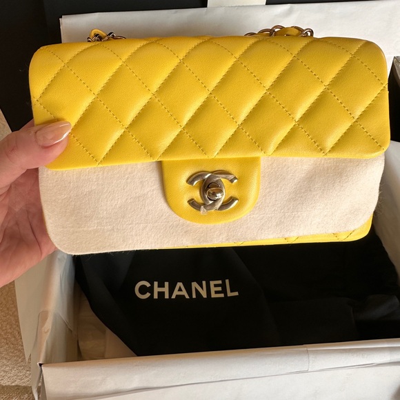 FULL SET - CHANEL Classic Rectangle Mini (Yellow with Champagne Gold HW) - Picture 12 of 17